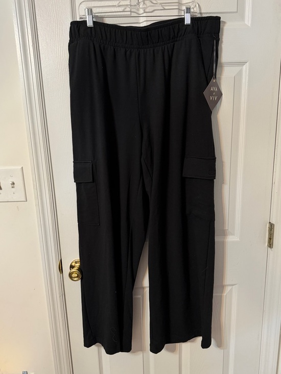 Ava & Viv Pants - Ava & Viv Black Wide Leg Cargo Pants 1X Elastic Waist Pull On Pockets NWT